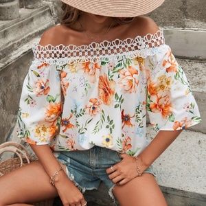 Boho Floral Print Off Shoulder Blouse